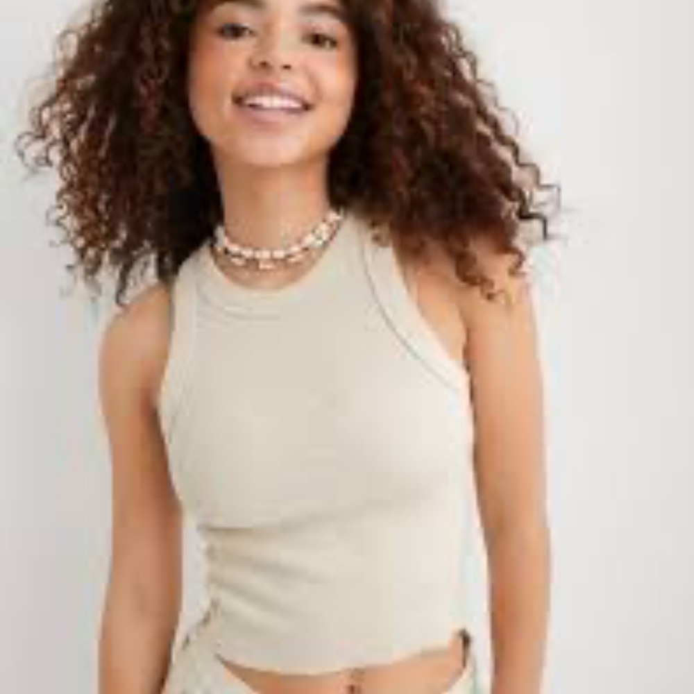 Aerie Cream Ribbed Crop Tank Top